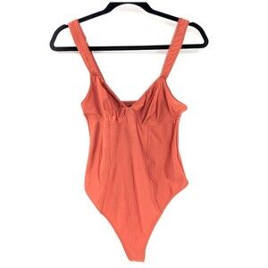 Out From Under Urban Outfitters Satin Orange Rust Thong Bodysuit Size Medium